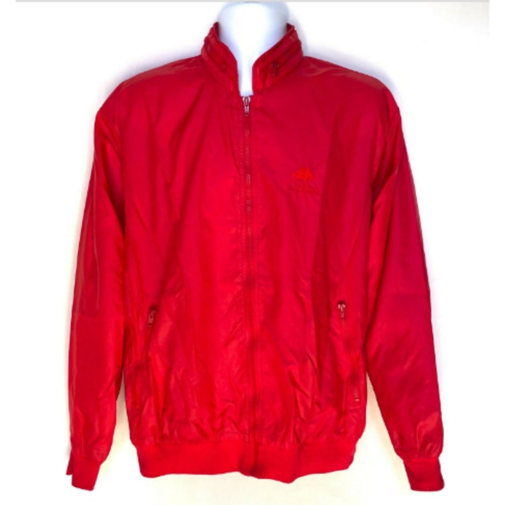 Pebble Beach Windbreaker Jacket Mens Large Red Hooded‎ Full Zip Nylon